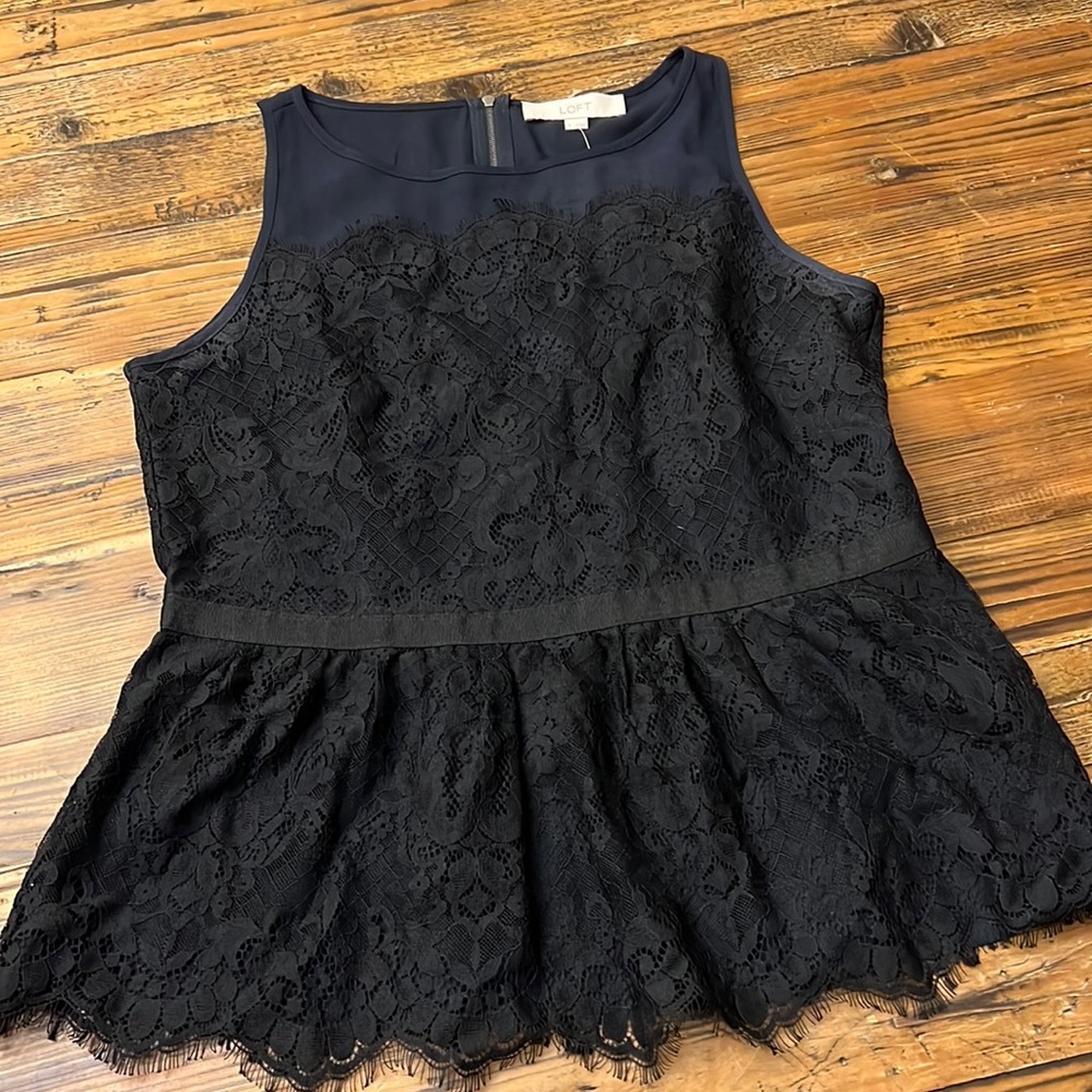 ANN TAYLOR LOFT Lace Overlay Sleeveless Peplum Top.